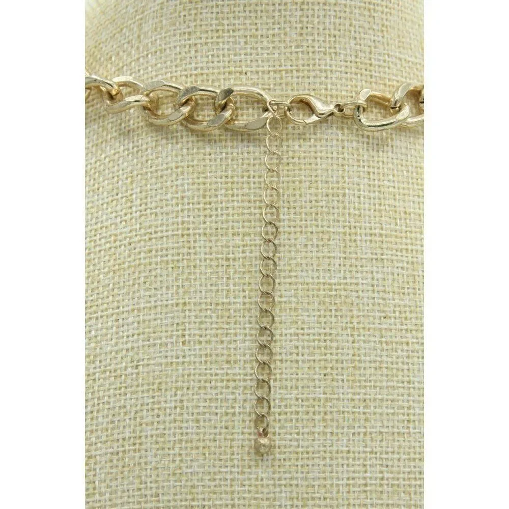 Leather & Gold Tone Necklace Choker Collar 16